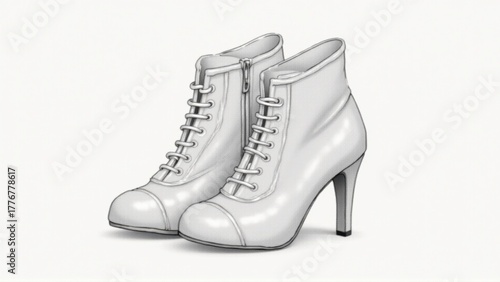 A pair of white high heeled boots on a white background