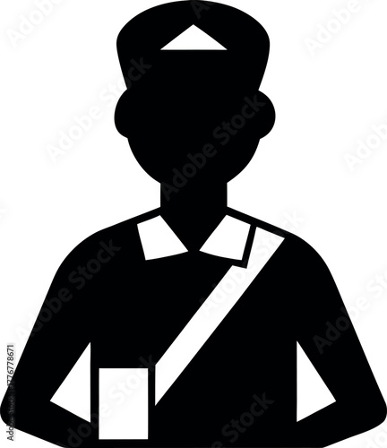 Black and White Silhouette of Mailman with Hat and Shoulder Strap Vector Icon
