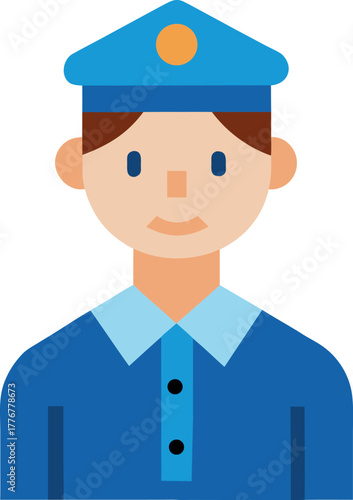 Cartoon Mailman in Blue Uniform with Cap and Emblem Vector Illustration
