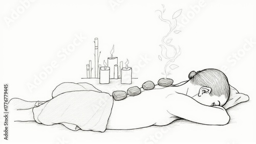 A woman laying on a bed with hot stones on her back