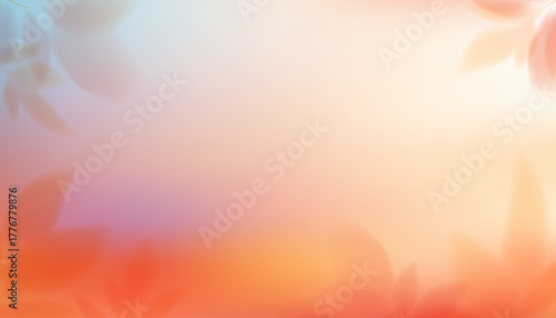 Blurred autumn leaves on abstract background with orange-pink gradient. Blur effect on autumn theme. Vector illustration	