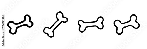 Dog Bone Line Icon Set In Doodle Style. Pet Nutrition, Chew Toy, And Canine Treats Outline Sketch Collection. Hand Drawn Isolated Vector Illustration