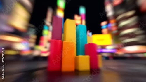 Wallpaper Mural Dynamic Visuals of Colorful Graph Bars Gradually Rising Against a Blurred Multicolored Background for Data Visualization Torontodigital.ca