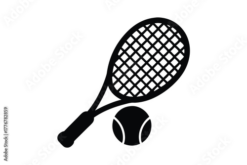 Two Crossed Tennis Rackets with Ball, Sporting Equipment on White Background