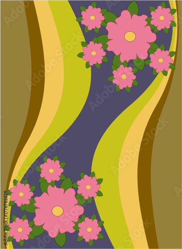 60s, 70s, 70's colors, 70s vibes, 70's florals, blue, green, brown, space to write, space for text, card, poster, flyer, postcard, 70s vibe card, 70s vibe design, retro, vintage, updated vintage