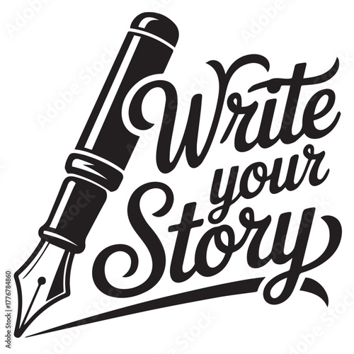 Write your story isolated on white background with a fountain pen