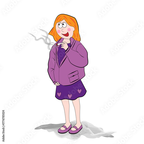 Mujer feliz fumando un cigarro.