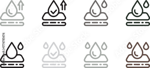 Water absorption and resistance fabric icons set for material quality