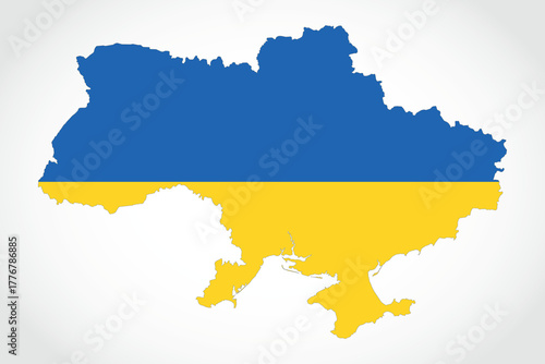 Vector graphic artwork suitable for print and web containing flat detailed map of independent UKRAINE