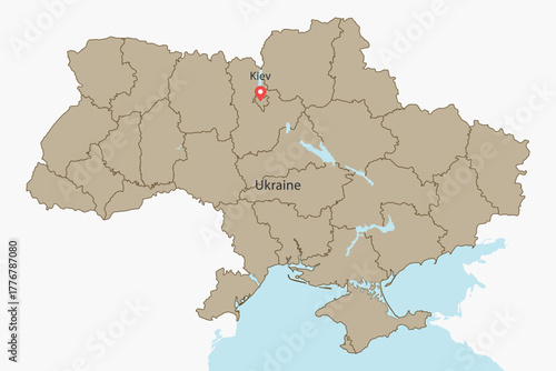 Vector graphic artwork suitable for print and web containing flat detailed map of independent UKRAINE