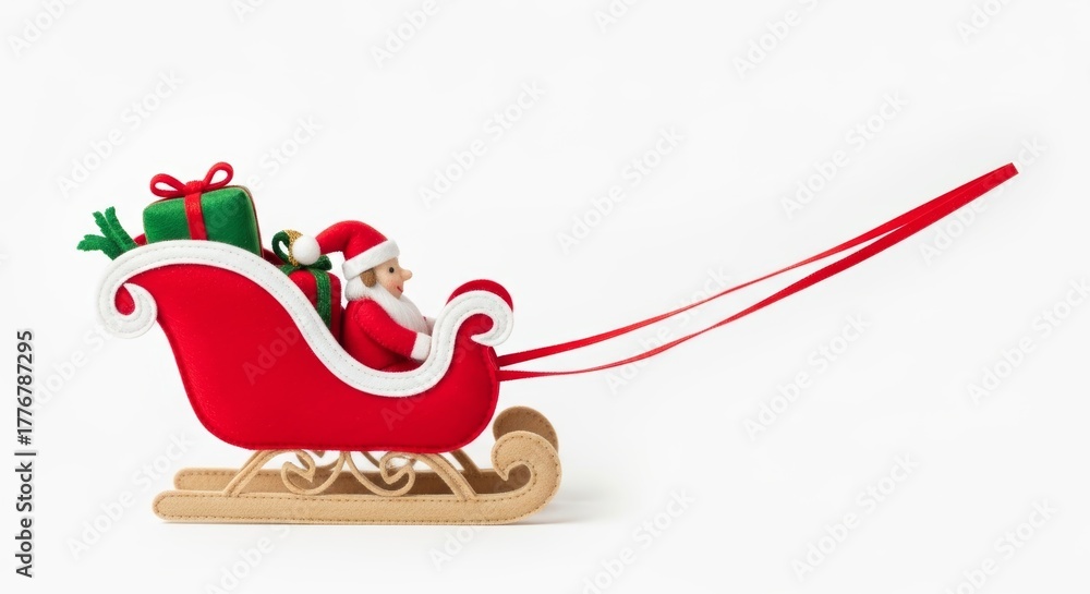 Naklejka premium Felt Christmas Santa Sleigh photo on a solid white background, holiday graphic, Craft