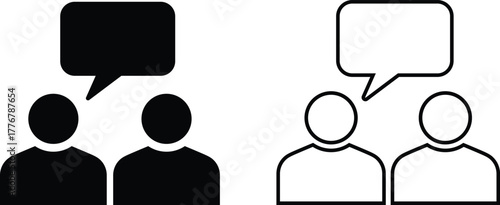 Two people talking with speech bubbles black and white icons conversation chat