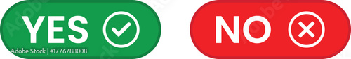 Green yes button with checkmark and red no button with cross vector