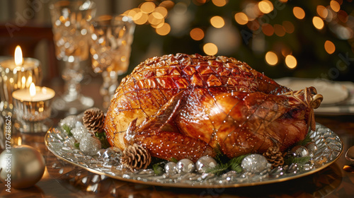 Glazed Holiday Turkey on Festive Table