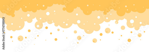 Beer foam background, suds bubble texture, cartoon beer soap pattern. Splash alcohol or soda border. Abstract liquid frame. Gold drink bg. Champagne drop banner. Vector illustration