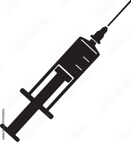 Silhouette of a medical syringe with needle on white background injection on transparent background