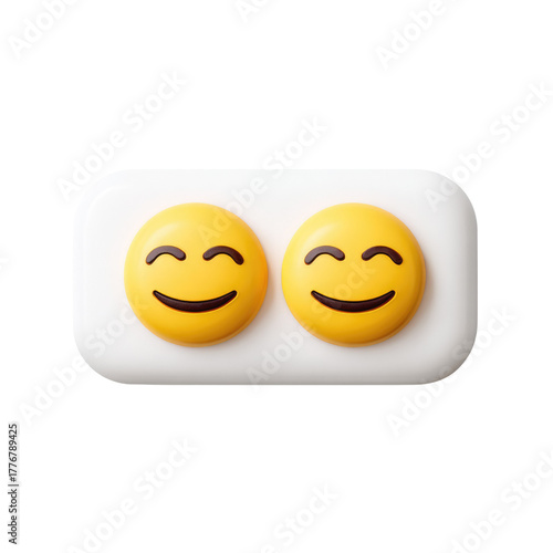 Wallpaper Mural Two cheerful, 3D yellow smiling emojis with closed eyes are prominently displayed on a sleek white rounded rectangle, radiating happiness. background removed Torontodigital.ca