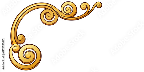 Bold golden corner ornament featuring decorative, tightly rolled spiral scrolls.