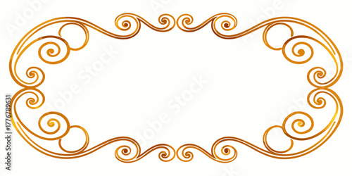 Ornate golden decorative horizontal frame or border composed of symmetrical spiral swirls