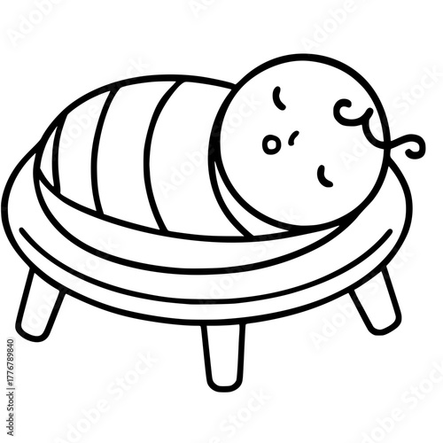 Sweet dreams of baby Jesus in a manger, a simple line art illustration evoking peace and serenity, perfect for holiday cards and church resources