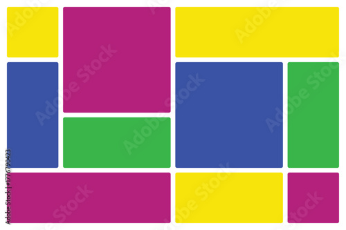 Vibrant Geometric Collage of Rectangles and Squares in Primary and Secondary Colors Bento grid system