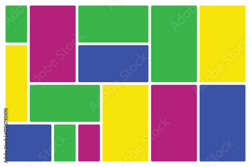 Vibrant Geometric Collage of Rectangular Blocks in Primary and Secondary Colors Bento grid system