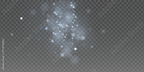 Christmas glowing bokeh confetti light and glitter texture overlay for your design. Festive sparkling gold dust png. Holiday powder dust for cards, invitations, banners, advertising.