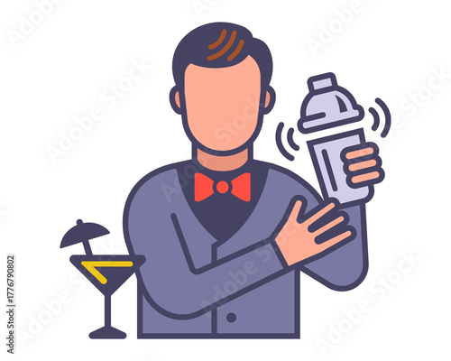 Icon of a bartender making a cocktail. Flat illustration.