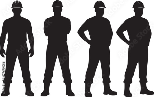 Silhouette construction workers ready for building projects industrial laborers wearing safety helmets professional team standing confidently