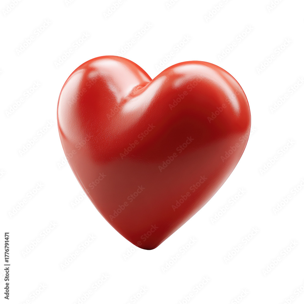 Fototapeta premium A glossy, vibrant red heart shape, isolated against a black background. It has a smooth, three-dimensional appearance