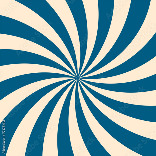 Abstract blue and beige spiral background. Retro hypnotic swirl pattern with dynamic motion effect. Vintage optical illusion design for posters, banners, wallpapers. Vector illustration.