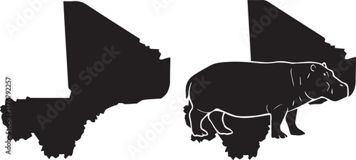 Mali map silhouette with wildlife imagery iconic representation of west african nation and its fauna