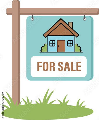 For sale sign with a cute house illustration design