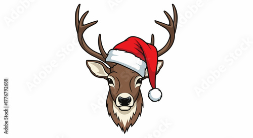 Festive cartoon reindeer with Santa hat, perfect for holiday cards and designs, bringing joy and Christmas spirit for commercial and personal projects