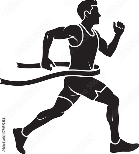 Dynamic male runner silhouette crossing finish line celebration