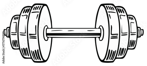 Black and White Dumbbell Illustration for Fitness and Weight Training