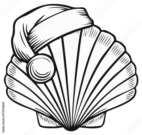 Festive Seashell Wearing Christmas Santa Hat Holiday Celebration Beach Season