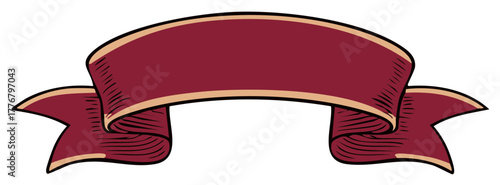 Elegant vintage style maroon ribbon banner scroll graphic element for text or award