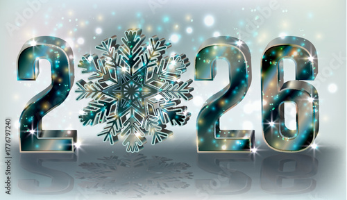 New 2026 Year banner with xmas silver snowflake, vector illustration