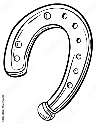 Classic horseshoe drawing with nail holes and textured metal detail