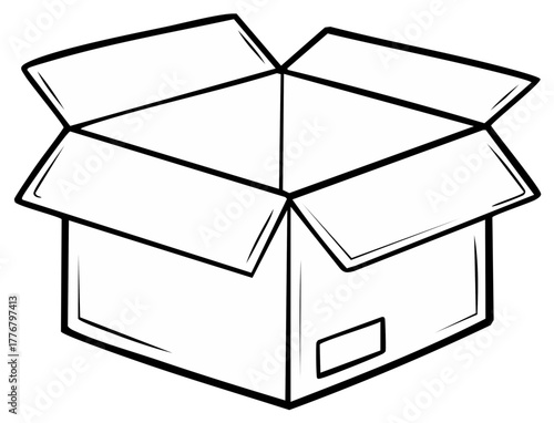 Open Cardboard Box Line Drawing Illustration for Shipping and Delivery