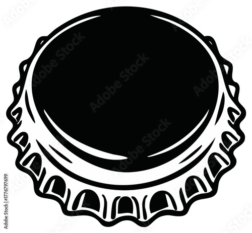 Simple black and white vector illustration of a metal bottle cap