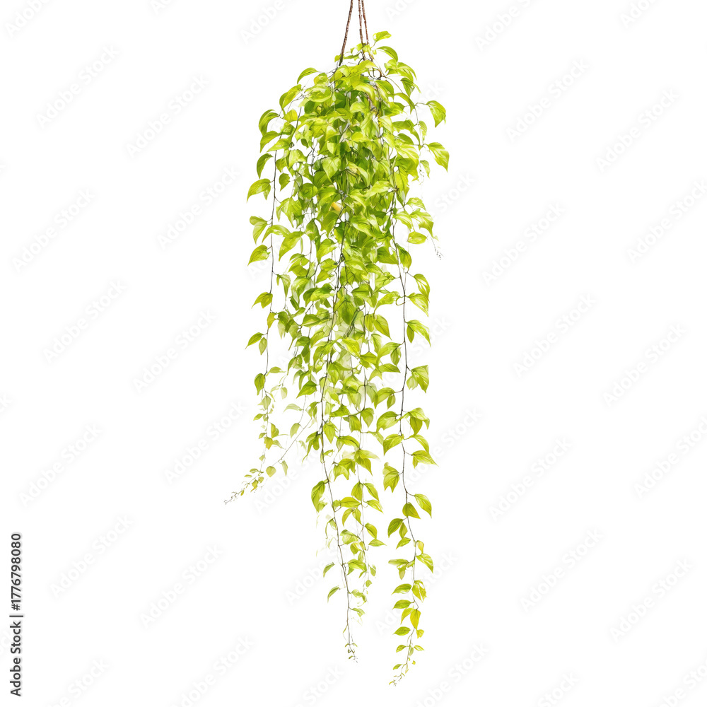 Naklejka premium A beautiful, lush green variegated hanging plant with numerous trailing vines and leaves, perfect for indoor decoration and design elements. background removed