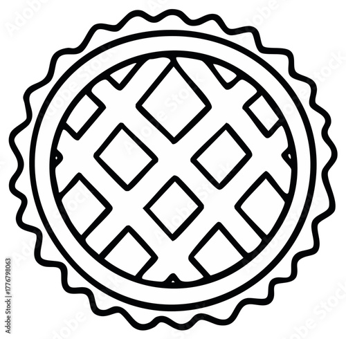 Black and white pie illustration with lattice crust design