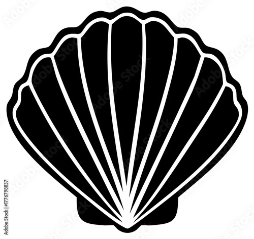 Simple Stylized Sea Shell Shape in Black and White, Seashell Vector Illustration