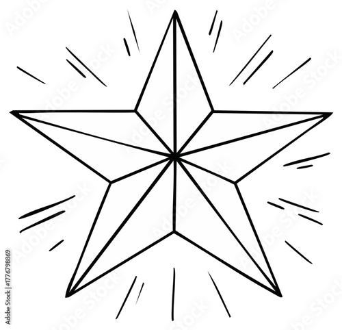Geometric Star Design with Radiating Lines, Abstract Line Art for Creative Projects, Sharp Star Shape for Graphic Elements