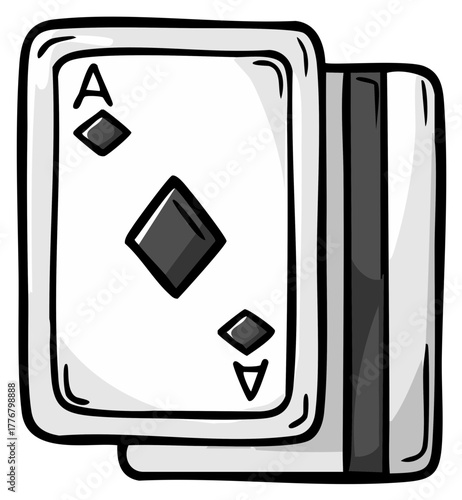 Ace of diamonds playing card in hand with stack of cards showing backs