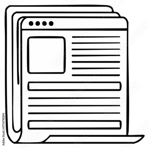 Online News Illustration, Black and White Vector of Newspaper Article