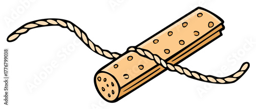 Cartoon corkscrew with twisted rope, drawing style isolated on white.