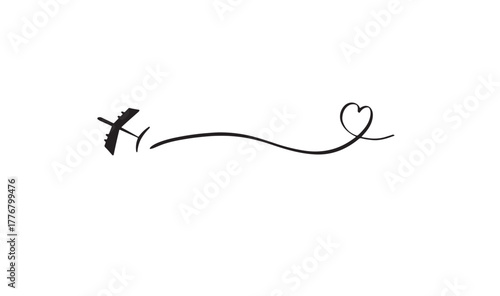 plane airport aircarft line element love heart shape symbol sign happy valentine day flight romantic love heart shape lin element airline jet vacation doodle drawing path travel trip tourism valentine